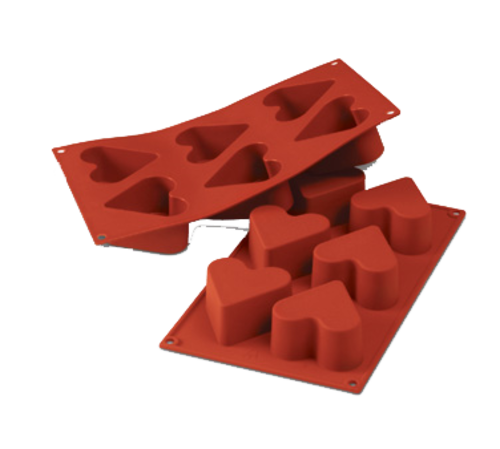 Silikomart Heart Mold w/ 6 Sections - Silicone, Red (SF036)-cityfoodequipment.com