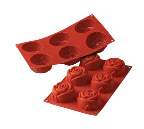 Silikomart Rose Mold w/ 6 Sections - Silicone, Red (SF077)-cityfoodequipment.com