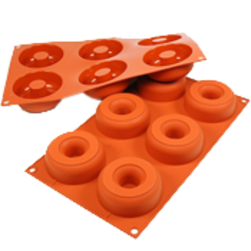 Silikomart Doughnut Mold w/ 6 Sections - Silicone, Red (SF170)-cityfoodequipment.com