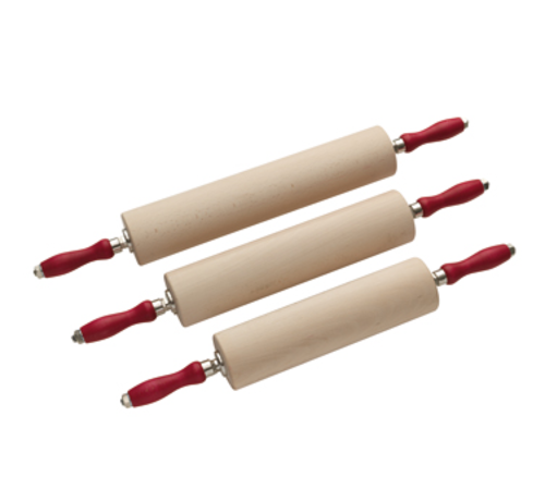 Matfer Bourgeat 140126 15 3/4" Rolling Pin w/ Handles on Ball Bearings, Beechwood/Stainless Steel Mounting-cityfoodequipment.com