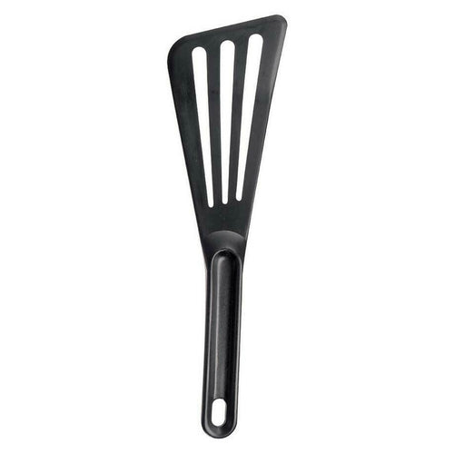 Matfer Bourgeat 112419 Exoglass™ 12" Pelton Slotted Spatula, Heat Resistant to 430 F - Composite, Black-cityfoodequipment.com
