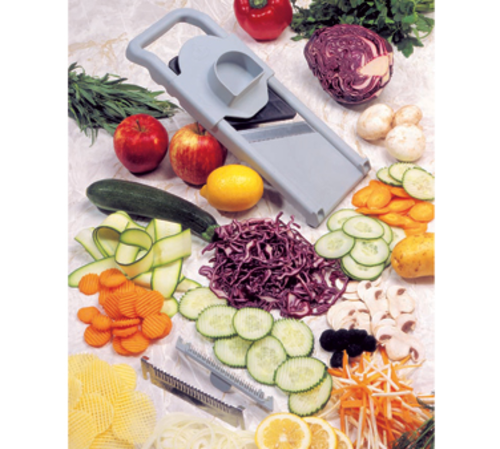 Matfer Bourgeat 215040 Mandoline Slicer w/ Pusher & Adjustable Thickness - Stainless Steel Blades, Composite Frame, Gray-cityfoodequipment.com