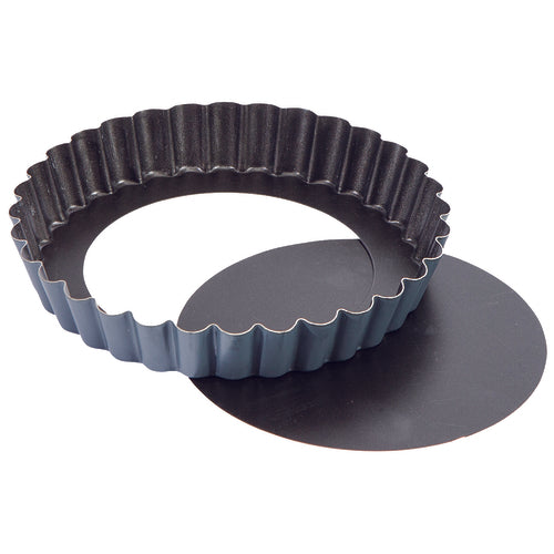 Matfer Bourgeat 331684 Exopan™ 9 7/8" Round Fluted Tartlet Mold w/ Removable Bottom - Non-Stick, Steel-cityfoodequipment.com