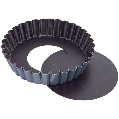 Matfer Bourgeat 331812 Exopan™ 5 1/2" Round Fluted Sponge Cake Mold - 7/8"H, Removable Bottom, Non-Stick, Stainless Steel-cityfoodequipment.com