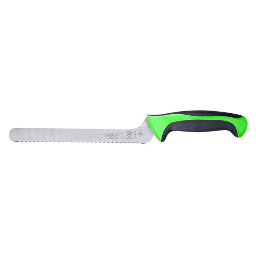 Mercer Culinary M22418GR 8" Bread Knife w/ Green Santoprene™/Polypropylene Handle, High Carbon Japanese Steel-cityfoodequipment.com