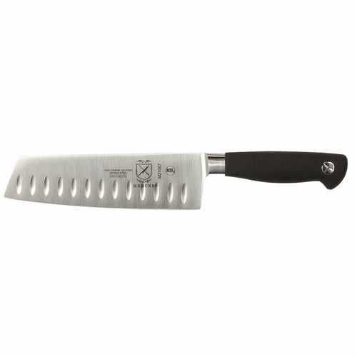 Mercer Culinary M21067 7" Granton Nakiri Vegetable Knife w/ Black Non-Slip Santoprene™ Handle, High Carbon German Steel-cityfoodequipment.com