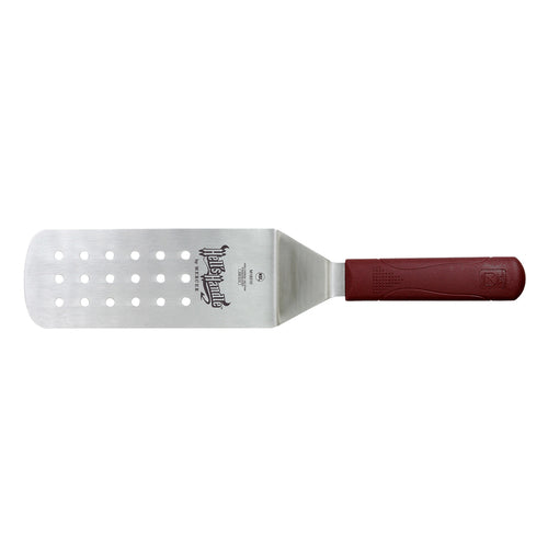 Mercer Culinary M18310 8" x 3" Perforated Turner w/ Red Nylon Handle, Stainless Steel-cityfoodequipment.com