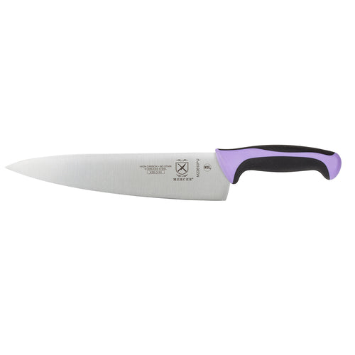 Mercer Culinary M22610PU 10" Chef's Knife w/ Purple Santoprene™/Polypropylene Handle, High Carbon Japanese Steel-cityfoodequipment.com