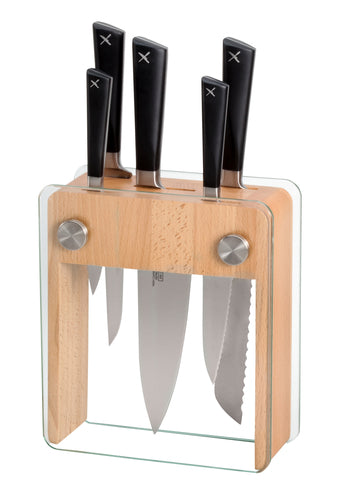 Mercer Culinary M19105 6 Piece Knife Set w/ Rubberwood Glass Block-cityfoodequipment.com