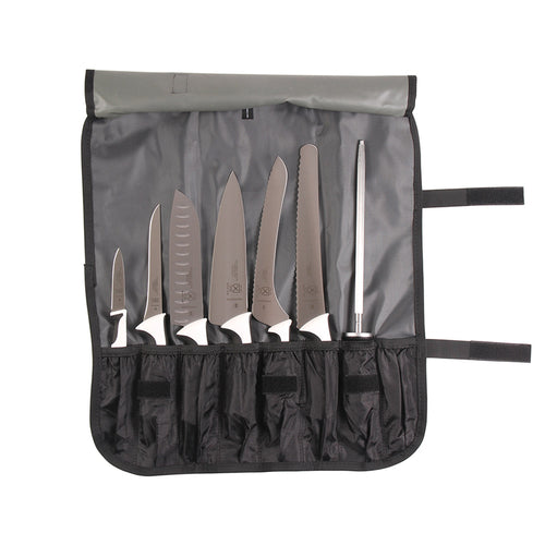 Mercer Culinary M21821WH 8 Piece Knife Set w/ Detachable & Adjustable Strap Pocket Roll-cityfoodequipment.com