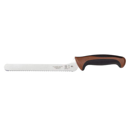Mercer Culinary M22418BR 8" Bread Knife w/ Brown Santoprene™/Polypropylene Handle, High Carbon Japanese Steel-cityfoodequipment.com