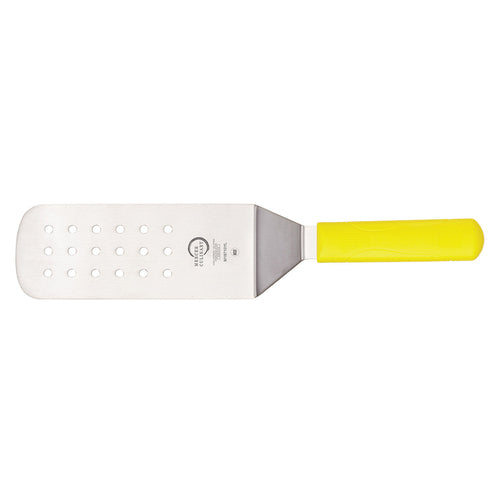 Mercer Culinary M18710YL 8" x 3" Perforated Turner w/ Yellow Polypropylene Handle, High Carbon Japanese Steel-cityfoodequipment.com