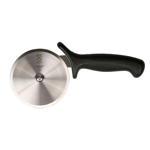 Mercer Culinary M18604BK 4" Pizza Cutter w/ Black Santoprene™/Polypropylene Handle, High Carbon Japanese Steel-cityfoodequipment.com