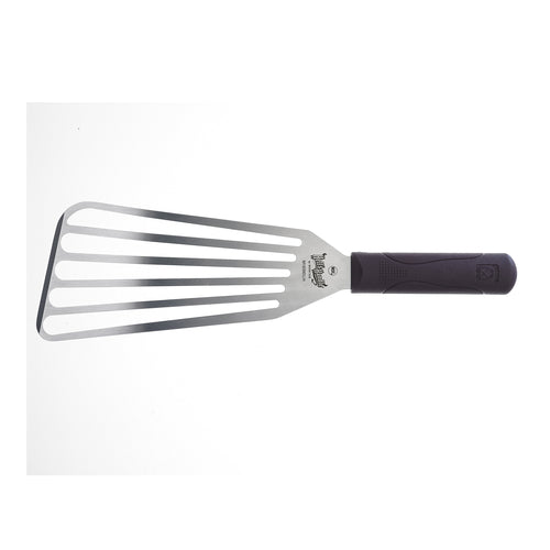 Mercer Culinary M18390LH 9" Slotted Fish Turner w/ Red Nylon Handle, Stainless Steel-cityfoodequipment.com