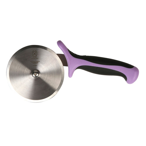 Mercer Culinary M18604PU 4" Pizza Cutter w/ Purple Santoprene™/Polypropylene Handle, High Carbon Japanese Steel-cityfoodequipment.com