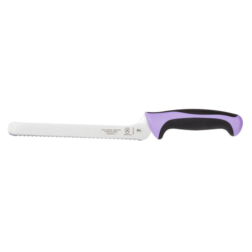Mercer Culinary M22418PU 8" Bread Knife w/ Purple Santoprene™/Polypropylene Handle, High Carbon Japanese Steel-cityfoodequipment.com