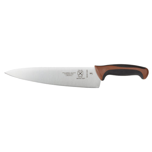 Mercer Culinary M22610BR 10" Chef's Knife w/ Brown Santoprene™/Polypropylene Handle, High Carbon Japanese Steel-cityfoodequipment.com