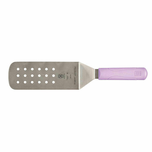 Mercer Culinary M18710PU 8" x 3" Perforated Turner w/ Purple Polypropylene Handle, High Carbon Japanese Steel-cityfoodequipment.com