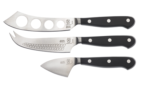 Mercer Culinary M23608 3 Piece Cheese Knife Set w/ Black POM Handle, High Carbon Steel-cityfoodequipment.com