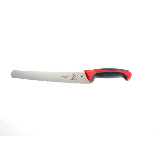 Mercer Culinary M23210RD 10" Bread Knife w/ Red Santoprene™/Polypropylene Handle, High Carbon Japanese Steel-cityfoodequipment.com