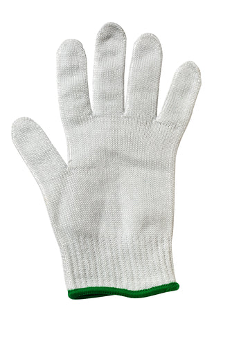 Mercer Culinary M33413M Medium Cut Resistant Glove - Stainless Steel Reinforced, White w/ Green Cuff-cityfoodequipment.com
