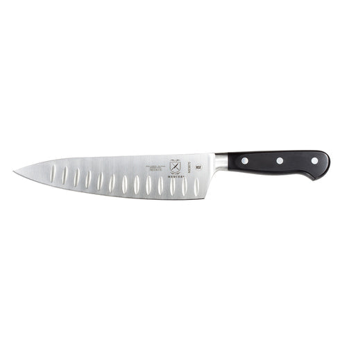 Mercer Culinary M23670 8" Granton Chef's Knife w/ Black Ergonomic Delrin™ Handle, High-Carbon German Steel-cityfoodequipment.com