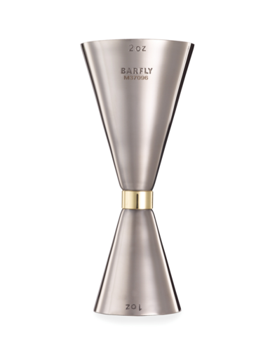 Barfly Slim Style Jigger - 1 oz & 2 oz, Stainless w/ Gold Band (M37096)-cityfoodequipment.com