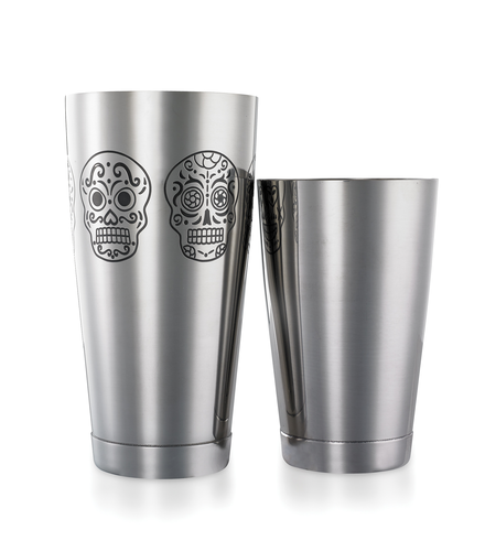 Barfly 2-Piece Cocktail Shaker Set w/ Etched Skulls, Mirror Finish (M37009SKU)-cityfoodequipment.com