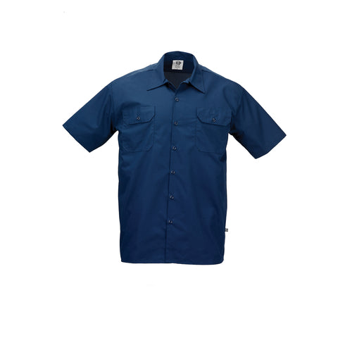 Mercer Culinary M60250NB2X Metro Edge™ Brewer Work Shirt w/ Short Sleeves - Poly/Cotton, Navy Blue, 2X-cityfoodequipment.com