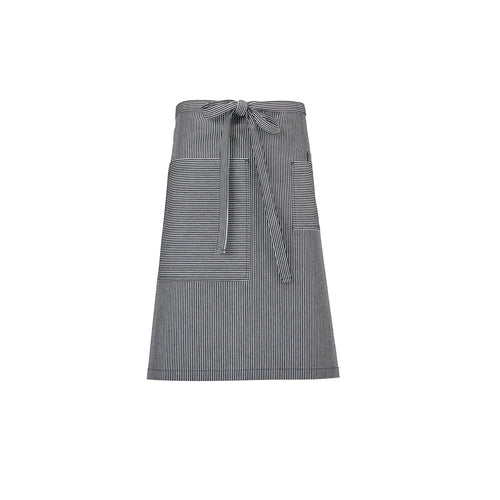 Mercer Culinary M63207RSD 3 Pocket Bistro Apron - 25 1/2" x 31", Cotton, Navy/White Railroad Stripe-cityfoodequipment.com