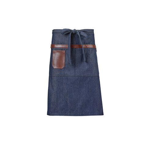 Mercer Culinary M63204DEN 3 Pocket Bistro Apron - 31" x 26", Cotton, Indigo/Brown-cityfoodequipment.com
