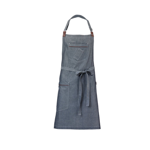 Mercer Culinary M63200DEN Full Length Bib Apron w/ (3) Pockets - 34 1/4" x 30 3/4", Cotton, Indigo-cityfoodequipment.com