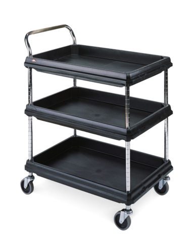 Metro BC2030-3DBL 3 Level Plastic Utility Cart W/ 400 Lb Capacity, Raised Ledges-cityfoodequipment.com