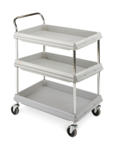 Metro BC2636-3DG 3 Level Plastic Utility Cart W/ 400 Lb Capacity, Raised Ledges-cityfoodequipment.com