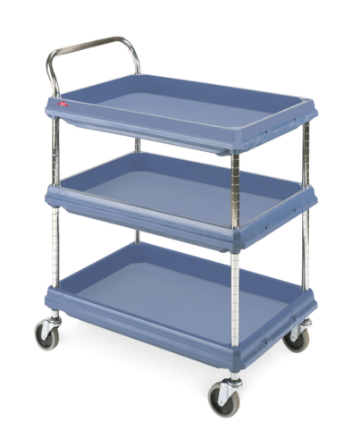 Metro BC2636-3DMB 3 Level Plastic Utility Cart w/ 400 lb Capacity, Raised Ledges-cityfoodequipment.com