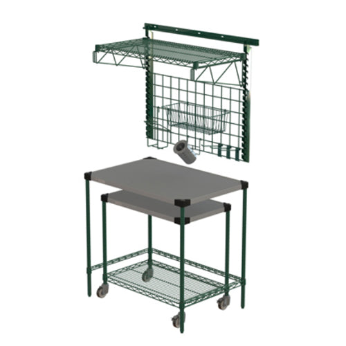 Metro CR2436PTSW Prep Table W/ Smartwall Grid & Cart - 36"W X 24"D, Epoxy Coated-cityfoodequipment.com