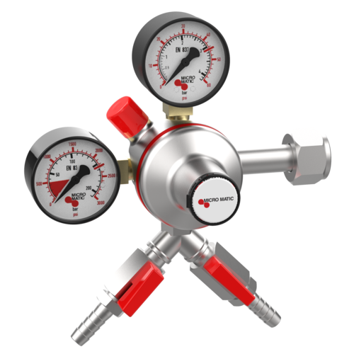 Micro Matic 842-2-PP Double Gauge Primary CO2 Regulator w/ (2) Shutoffs - Premium Plus-cityfoodequipment.com
