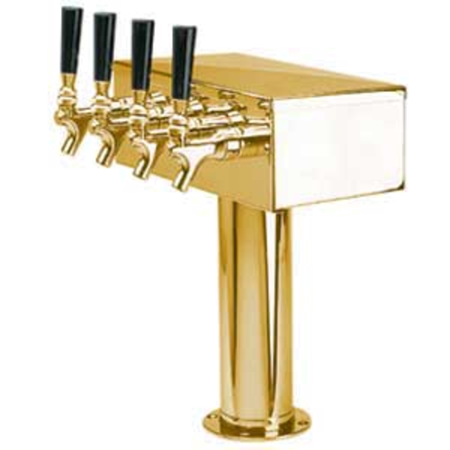 Micro Matic D7744PVDKR Countertop T Style Draft Beer Tower W/ (4) Faucets - Glycol Cooled, Brass-cityfoodequipment.com