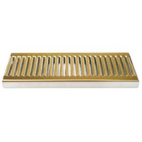 Micro Matic DP-120DSSPVD Surface Mount Drip Tray Trough w/ 5/8" Drain - 12"W x 5"D, Stainless w/ Brass Screen-cityfoodequipment.com