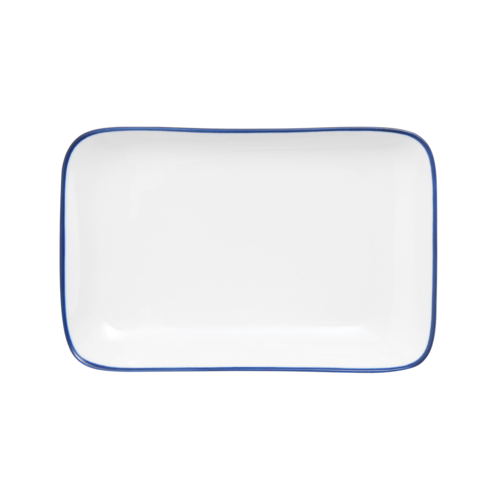 Mikasa Hospitality 9" Rectangular Bistro Coupe Plate - Porcelain, Blue Pinstripe (5256510)-cityfoodequipment.com