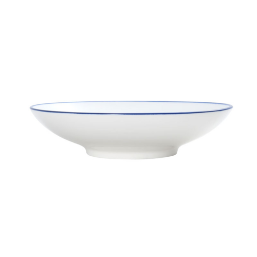 Mikasa Hospitality 34 oz Round Bistro Coupe Bowl - Porcelain, Blue Pinstripe (5256505)-cityfoodequipment.com
