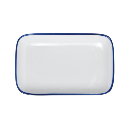 Mikasa Hospitality 8" Rectangular Bistro Coupe Plate - Porcelain, Blue Pinstripe (5256508)-cityfoodequipment.com