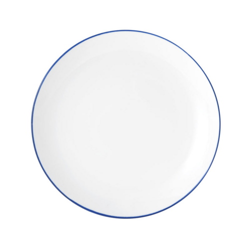 Mikasa Hospitality 9" Round Bistro Coupe Plate - Porcelain, Blue Pinstripe (5256492)-cityfoodequipment.com