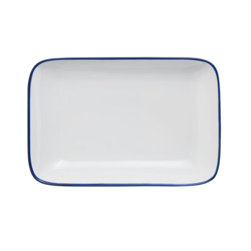 Mikasa Hospitality 12" Rectangular Bistro Coupe Plate - Porcelain, Blue Pinstripe (5256511)-cityfoodequipment.com