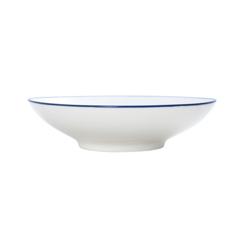 Mikasa Hospitality 13 1/2 oz Round Bistro Coupe Bowl - Porcelain, Blue Pinstripe (5256499)-cityfoodequipment.com