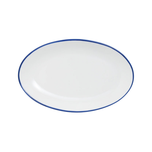 Mikasa Hospitality 9 3/4" Oval Bistro Entree Coupe Plate - Porcelain, Blue Pinstripe (5256513)-cityfoodequipment.com