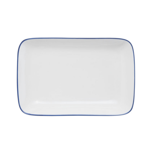 Mikasa Hospitality 14" Rectangular Bistro Coupe Plate - Porcelain, Blue Pinstripe (5256512)-cityfoodequipment.com