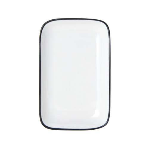 Mikasa Hospitality 8" Rectangular Bistro Coupe Plate - Porcelain, Black Pinstripe (5260388)-cityfoodequipment.com