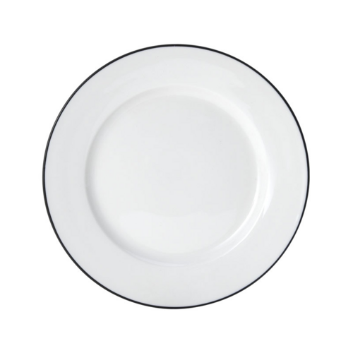 Mikasa Hospitality 8" Round Bistro Plate - Porcelain, Black Pinstripe (5260367)-cityfoodequipment.com