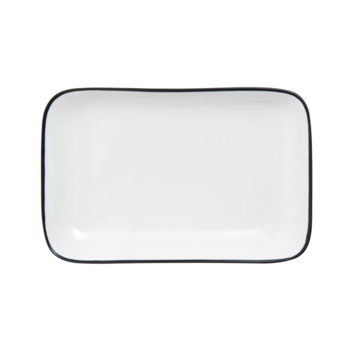 Mikasa Hospitality 9" Rectangular Bistro Coupe Plate - Porcelain, Black Pinstripe (5260389)-cityfoodequipment.com
